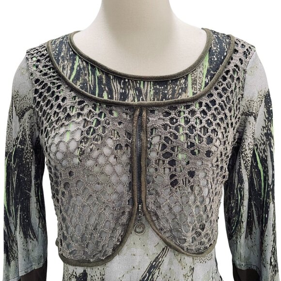 Adam Jacobs Boho Tunic Top XS Artsy Layered Mesh Long Sleeve Festival Grunge - Picture 5 of 12